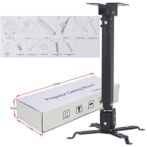 Drsn Universal Projector Ceiling Mount Adjustable Wall Mount Extendable Projector Mount White 16-25 inch 55lb Loading for LCD/DLP Ceiling Projector Epson Optoma Benq ViewSonic Black