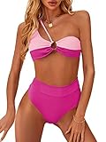 ZAFUL Women's One Shoulder Bikini Ribbed Two Tone