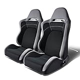 Pair of Full Reclinable T100 Type-R (Gray & Black) Racing Seat+Adjustable Sliders