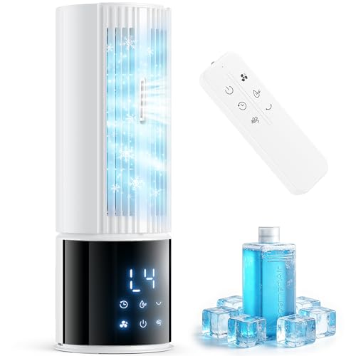 Portable Air Conditioners, Evaporative Swamp Cooler, Cooling Tower Fan with Mist Humidifier, 3 Speeds, Oscillating, Timer, Remote for Bedroom, Office, Dorm - Portable AC Standing Fan (White)