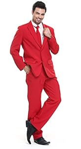 YOU LOOK UGLY TODAY Men's Solid Color Bachelor Party Suit Red For Adult-Small