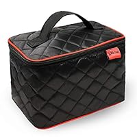 JekLoui Large Travel Makeup Bag - Tall & Quilted Cosmetic Organizer Bag Train Case with Handle On-Top Portable Toiletry Bag