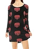Allegra K Women's Drop Shoulder Skull Prints Tunic Knit Shirt M Red