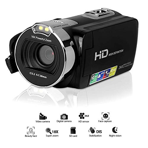 Video Camera Camcorder 24MP 2.7 Inch HD 1080P Digital Camcorder,16X Digital Zoom Camera Recorder with 270 Degrees Rotatable Screen Rechargeable Battery YouTube Vlogging Camera