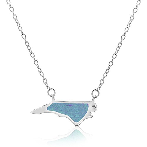 Sterling Silver Created Opal USA States Necklace (Created Blue Opal North Carolina)