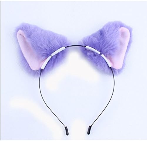 EworldCute Women Cat Ears Headband Long Fur Hair Bands for Cosplay Party (Purple)
