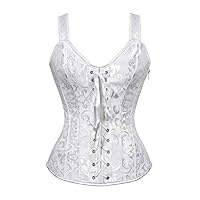 Grebrafan Gothic Lace up Boned Strap Corsets Bustiers Top (US(6-8) M, White)