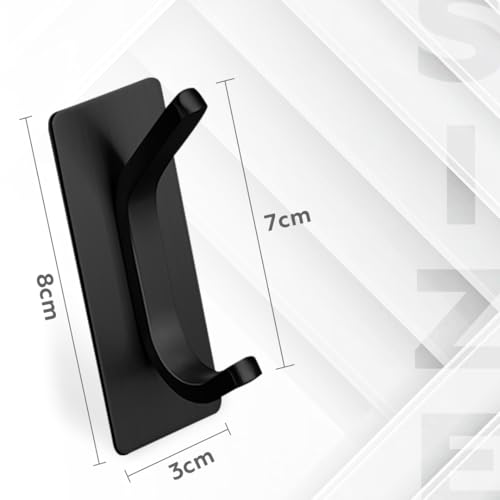 AMROAH 4pcs Stainless Steel Adhesive Hooks Wall Mounted, Heavy Duty Storage Wall Mount Hooks for Hanging Coat Clothes Towels Hat Bags for Home Entryway Bathroom Bedroom Kitchen Living Room (Black)