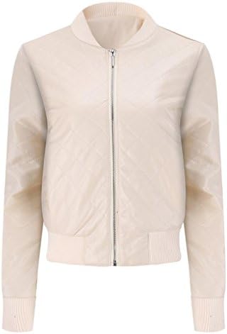 Victorcn Women Fashion Slim Zipper Motorcycle Biker Leather Lapel Jacket (M, Beige)