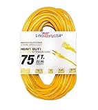 LifeSupplyUSA 12/3 75ft 125V SJTW Extension Cord LED Lighted End Prong for Indoor + Outdoor use (75 Feet)