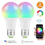 Nexlux Smart Bulb, 2 Pack Sunrise Wake-Up WiFi Lights,Cellphone Control Color Tunable Soft,Cool White,RGB Led Light Bulb 4.5W(40W Equivalent), Compatible with Alexa and Google Assistant