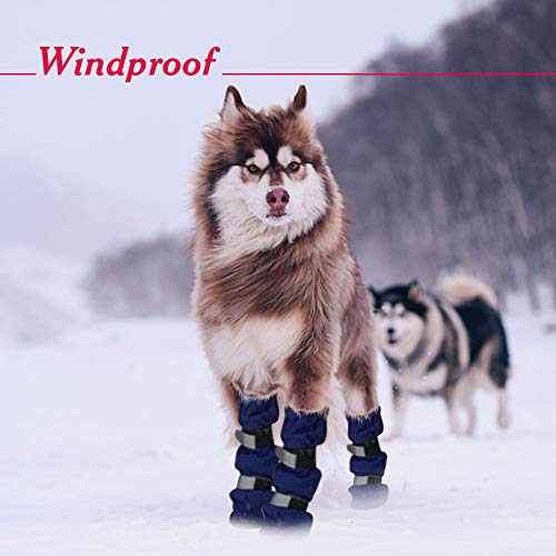 Wisita Dog Boots Waterproof Shoes Snow Shoes for Large Dogs with Reflective Velcro Rugged Anti-Slip Sole Black and Blue Color with 4PCS and 5 Sizes! (M-70, Blue)