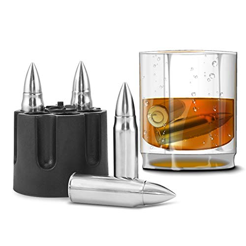 Ansblue Whiskey Stones,Whiskey Bullet stones,Whiskey Ice Stone，2.5" Original Extra Large Bullet-Shaped Whiskey Chillers, Unique Revolver Freezer Base,as a Gift Best - 6pcs