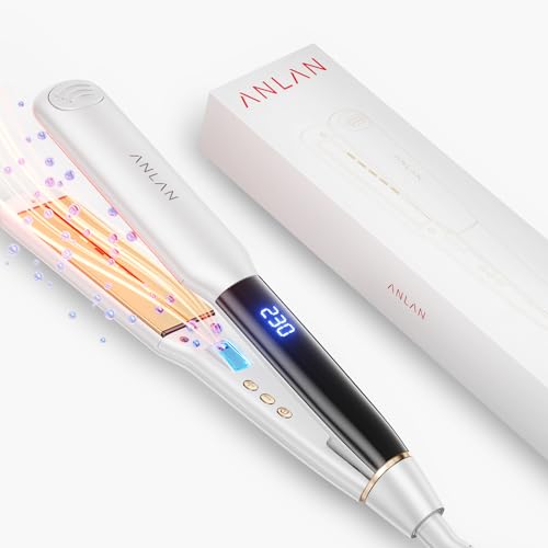 ANLAN Plancha de pelo iónica con luz roja, placas cerámicas flotantes 3D de 36 mm, Rápido 15s, 14 niveles, pantalla LCD, profesional e inteligente