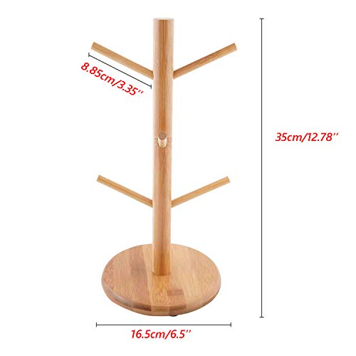 QILICHZ 1 Set Wood Bamboo Tree Shape Coffee Mugs Tea Cup Storage Rack Home Kitchen Mug Hanging Display Stand drinkware Organizer Shelf with 6 Hooks - Thumbnail 2