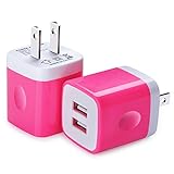 Charger Box, FiveBox Dual Port USB Wall Charger Brick Plug Adapter 2.1A Phone Charging Base Cube Charger Block for iPhone X/8/6/7/6S/7 Plus, iPad, Apple, Samsung S7 S6 S8, Android, LG, ZTE-2Pack/Pink