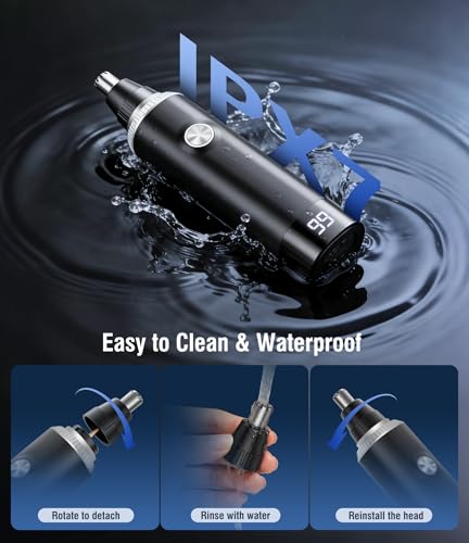 Rechargeable Nose Hair Trimmer for Men and Women, 3-in-1 Professional Painless Eyebrow and Facial Hair Trimmer, IPX7 Waterproof Nose Trimmer Men with Dual Edge Blades,Eyebrow Trimmer
