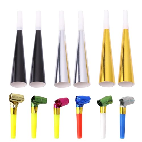 12 Pack Party Blowers for Kids and Adults, Gold Party Horns and Noisemakers, Birthday Blowers Favors for New Year and Graduation Celebrations