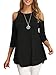 Afibi Women's Casual Cold Shoulder Half Sleeve Loose Tunic Blouse Tops (Medium, Black)