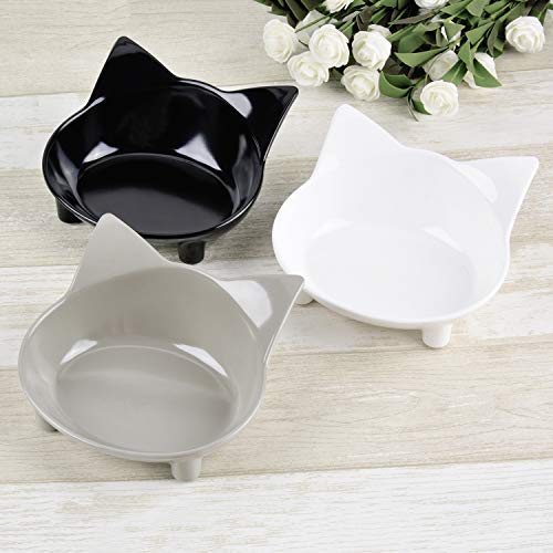 Legendog 3Pcs Cat Bowls Anti-Slip Cat Food Bowls Multi-Purpose Cat Dish Pet Feeding Bowl Cat Water Bowl (Black& White& Grey)