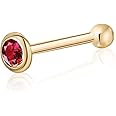 Massete 18k 14k Gold Nose Ring - 20g Nose Stud, Hypoallergenic Threadless Piercings for Women Men, Yellow White Rose Real Gold Standard or Long Nose Rings Studs, CZ or Ball Nose Piercing Jewelry