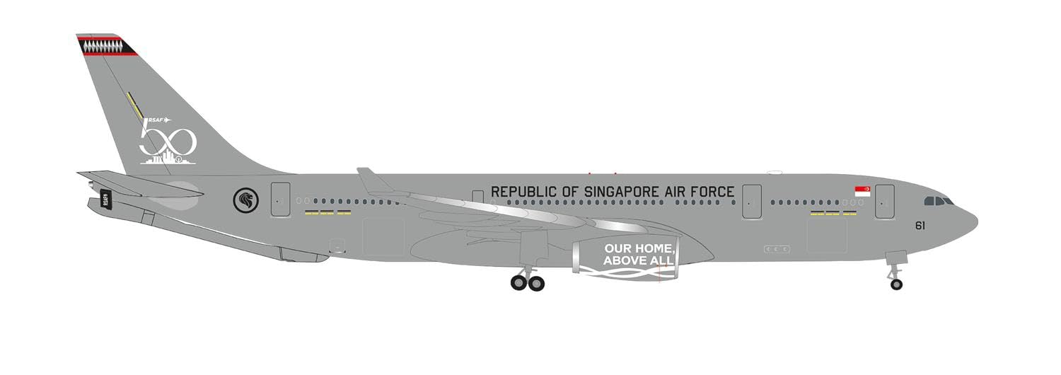 herpa 536745 Airbus Airplane Republic of Singapore Air Force A330 MRTT, RSAF 50 Years 761, on a Scale of 1 : 500, Metal Miniature Without pedastal, Model Building, Collectors Edition, Grey