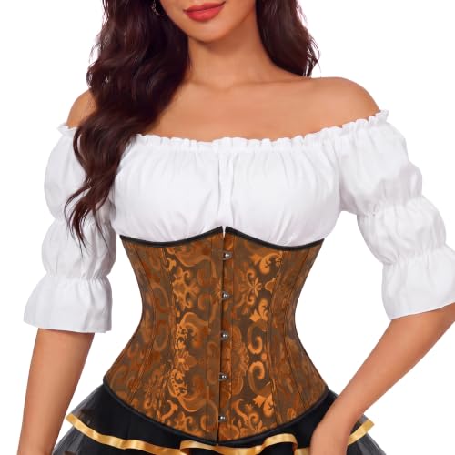 Zhitunemi Yellow Underbust Corset Top for Women,Lace-Up Pirate Costume S at Amazon