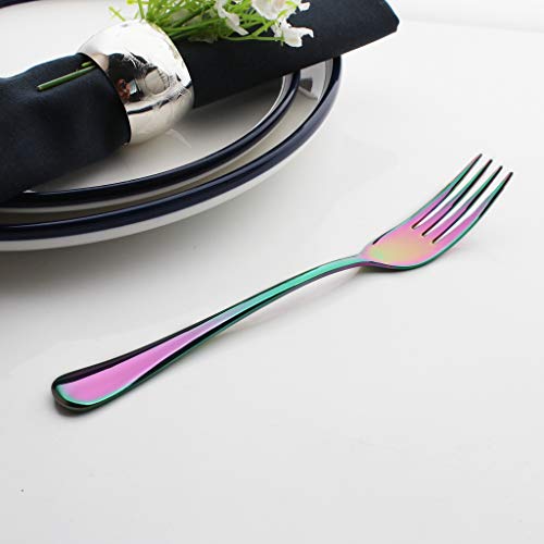 6 Piece Dinner Fork Set Rainbow Multicolor Stainless Steel Table Salad Dessert Fork Silverware Flatware Utensil Set of 6 Mirror Finish Dishwasher Safe 7.2 Inches