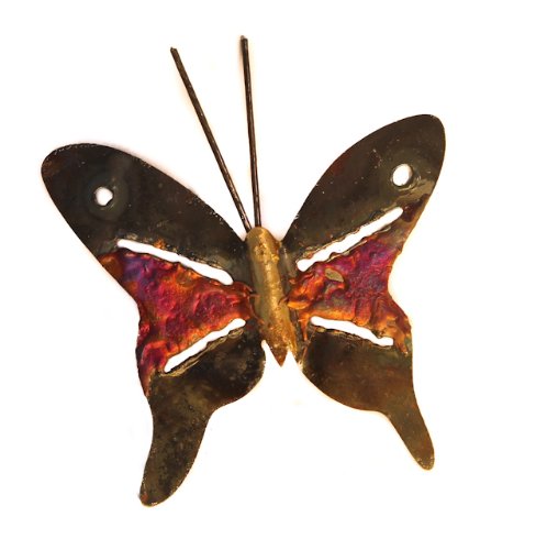 Butterfly multi-coloured recycled metal wall hanging 10cm wide - ethically traded and hand made from copper and tin for Tumia in Mexico