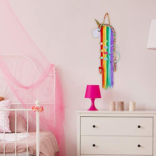 Beinou Unicorn HairBow Holder Rainbow Hair Clips Holder Yarn Tassel Headband Storage Organizer Shy Unicorn Face Home Decor Hair Accessories Storage for Girls Unicorn Party
