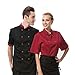 Chef Coat Black with red Uniforms Short Sleeve Chef Jacket Unisex Black US Size:L (Tag:XXXL)