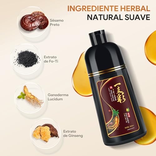 IIIMEIDU Shampoo de Tintura 3 em 1 Marrom escuro Natural 500ml – Cobre Cabelos Brancos Instantaneamente – Fórmula com Extratos Naturais – Para Homens e Mulheres
