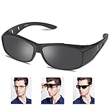 Over glasses sunglasses Polarized for men women/Sunglasses Wear Over /fit over Prescription Glasses UV400 Outdoor sports Driving sunglasses (Matte Black, 2.56)