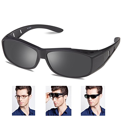 Over glasses sunglasses Polarized for men women/Sunglasses Wear Over /fit over Prescription Glasses UV400 Outdoor sports Driving sunglasses (Matte Black, 2.56)