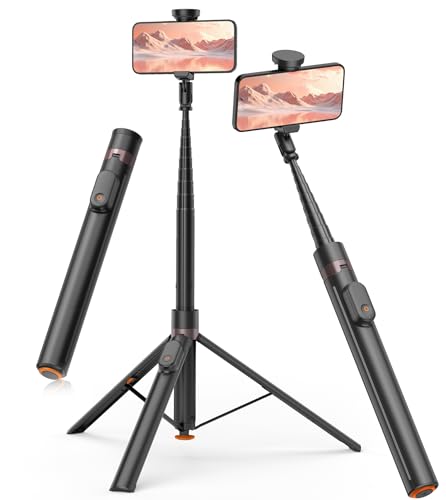 TONEOF 71" Magnetic Phone Tripod with Magnetic Rechargable Remote,Selfie Stick 360° Vertical & Horizontal Rotatable,Stable for iPhone/Android(Beige Gray)