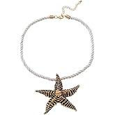 Dtja Big Starfish Pendant Necklace for Women Handmade Textured Star Shaped Ocean Sea Marine Life Rope Chain Adjustable Necklaces Fashion Chic Beach Holiday Party Jewelry 20"