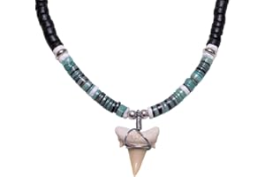 BlueRica Fossil Shark Tooth on Coconut Shell Beads Necklace (18" 1S)