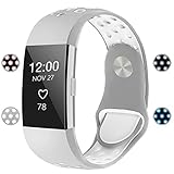 For Fitbit Charge 2 Bands, Adjustable Replacement Sport Strap Bands for Fitbit Charge 2 Smartwatch Fitness Wristband Soft Silicone Gray White Small