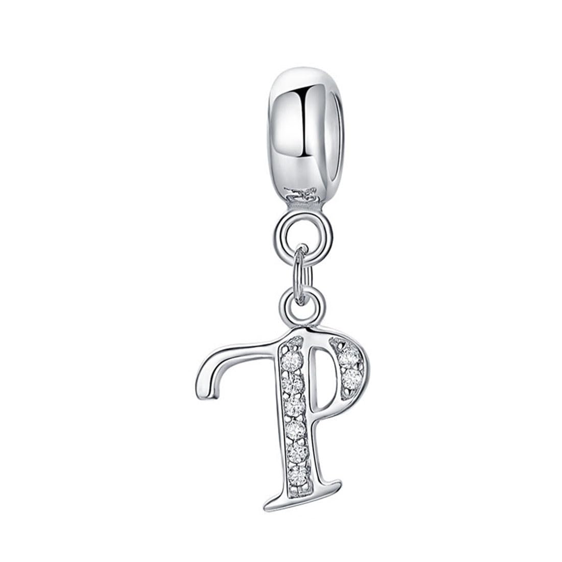 Letter P 925 Sterling Silver Bead Alphabet Charm for Anniversary Words - Fits Pandora Charms Bracelet