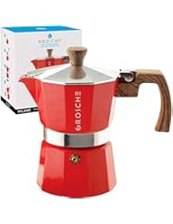 GROSCHE Milano Stovetop Espresso Maker Moka Pot 3 Cup - 5oz, Red - Cuban Coffee Maker Stove top Coffee Maker Moka Italian Espresso greca Coffee Maker Brewer Percolator