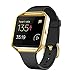 GHIJKL Compatible Fitbit Blaze Slim Bands with Frame, TPU Replacement Sport Strap with Gold Frame for Fitbit Blaze Smart Fitness Watch, Large Small, Black