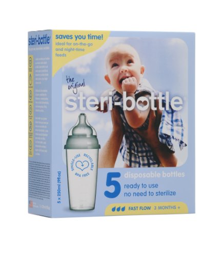 Steribottle Ready to Use Disposable Baby Bottles,  5-Count