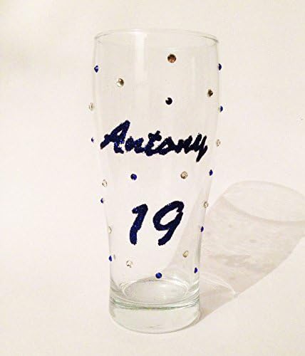Glitter Personalised Name &amp; Age Pint Glass - Blue
