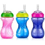 Nuby 3 Piece Girl No-Spill Cup with Flex Straw, 10 Ounce