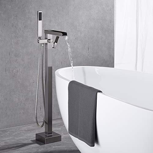 Wowkk Freestanding Bathtub Faucet Waterfall Tub Filler Brushed Nickel