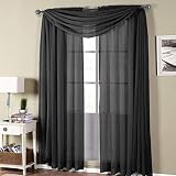 Royal Hotel Abri Black Rod Pocket Crushed Sheer Curtain Panel,50x84 inches