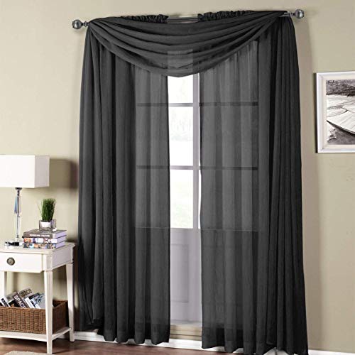 Royal Hotel Abri Black Rod Pocket Crushed Sheer Curtain Panel,50x84 inches