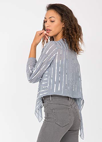 likemary Sheer Chiffon Sequins Shrug Bolero Jacket Silver L - Thumbnail 3