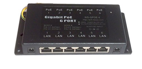 WS-GPOE-6 gigabit Poe injector - 6 Port Power over Ethernet wall mount with shielded RJ45 - power supplies available separately