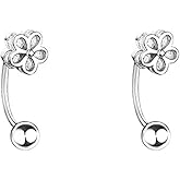 925 Sterling Silver Daisy Flower Half Hoop Earrings Set Cuff Earrings Ball Crystal Studs for Women Cartilage Earrings Helix Piercing Jewelry